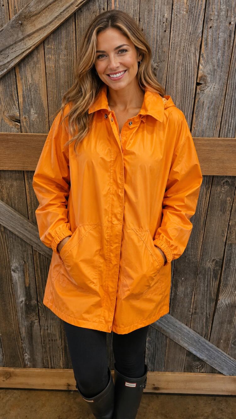 Vintage for all seasons flannel lined rain jacket bright orange warm poncho M +